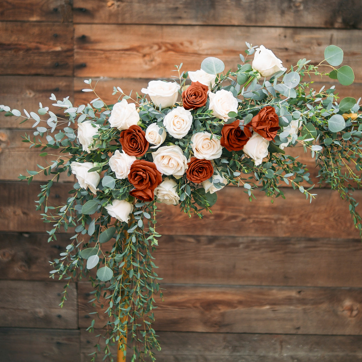 Ivory White, Rust, Dusty hot Pink Wedding Arch Garland, Rose & Eucalyptus Garland, Silk Flower Arch Flower, Wedding Arch Swag, Wedding Garland