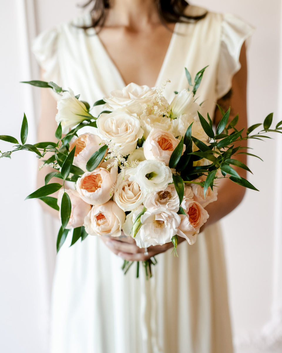peach rose wedding bouquet